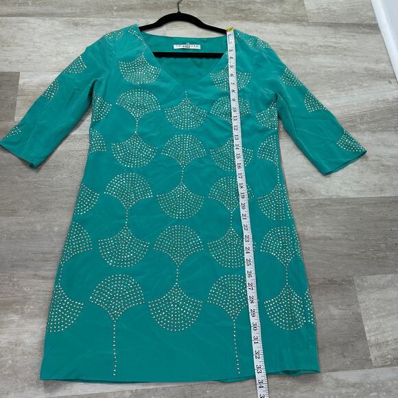 Trina Turk 181006 Womens Glitterati Studded Silk Shift Dress Teal Size 2 - Picture 11 of 11